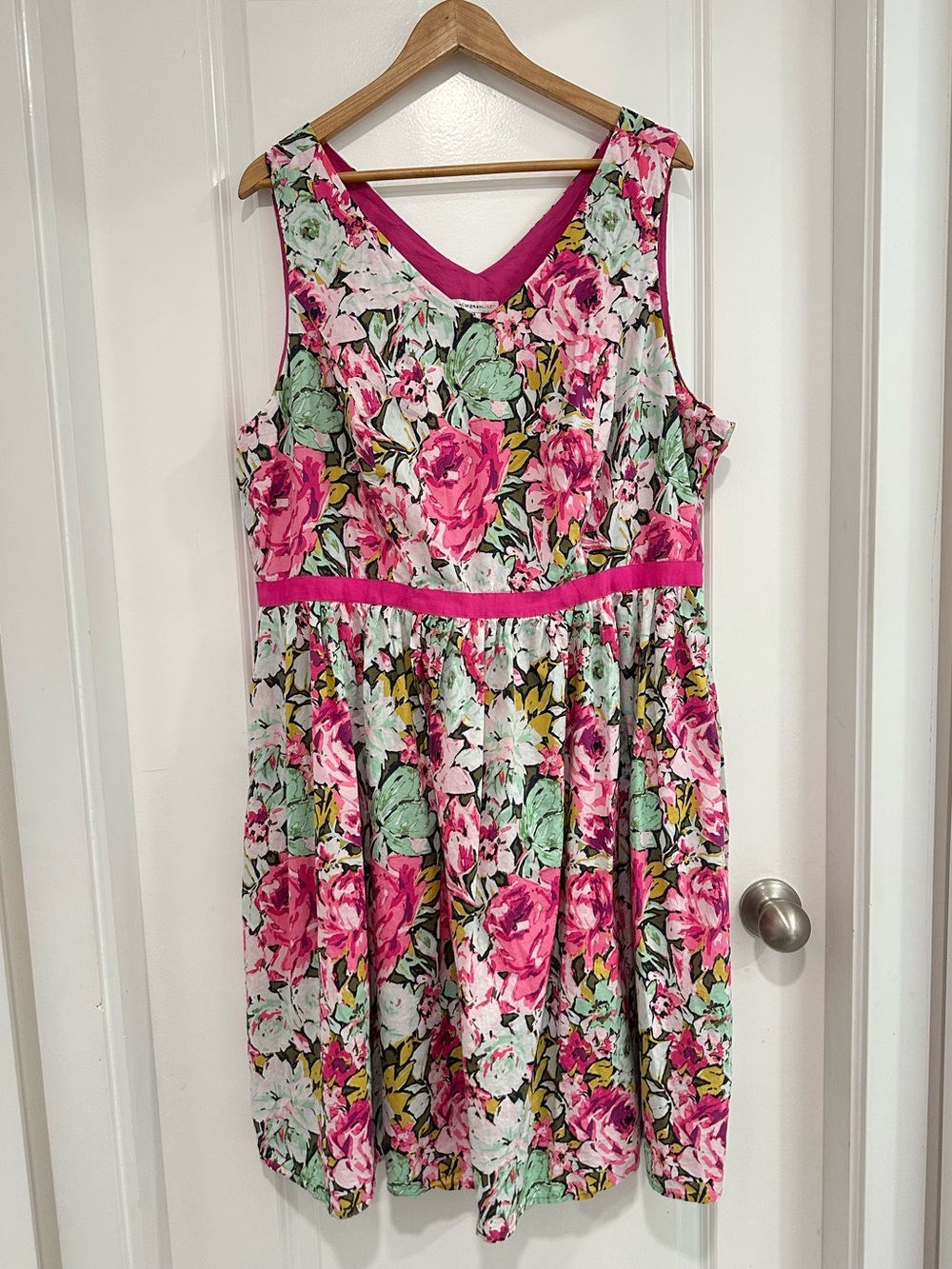Isaac Mizrahi Live! Pink Floral Midi Dress Feminine 100% Cotton Women’s Size 24